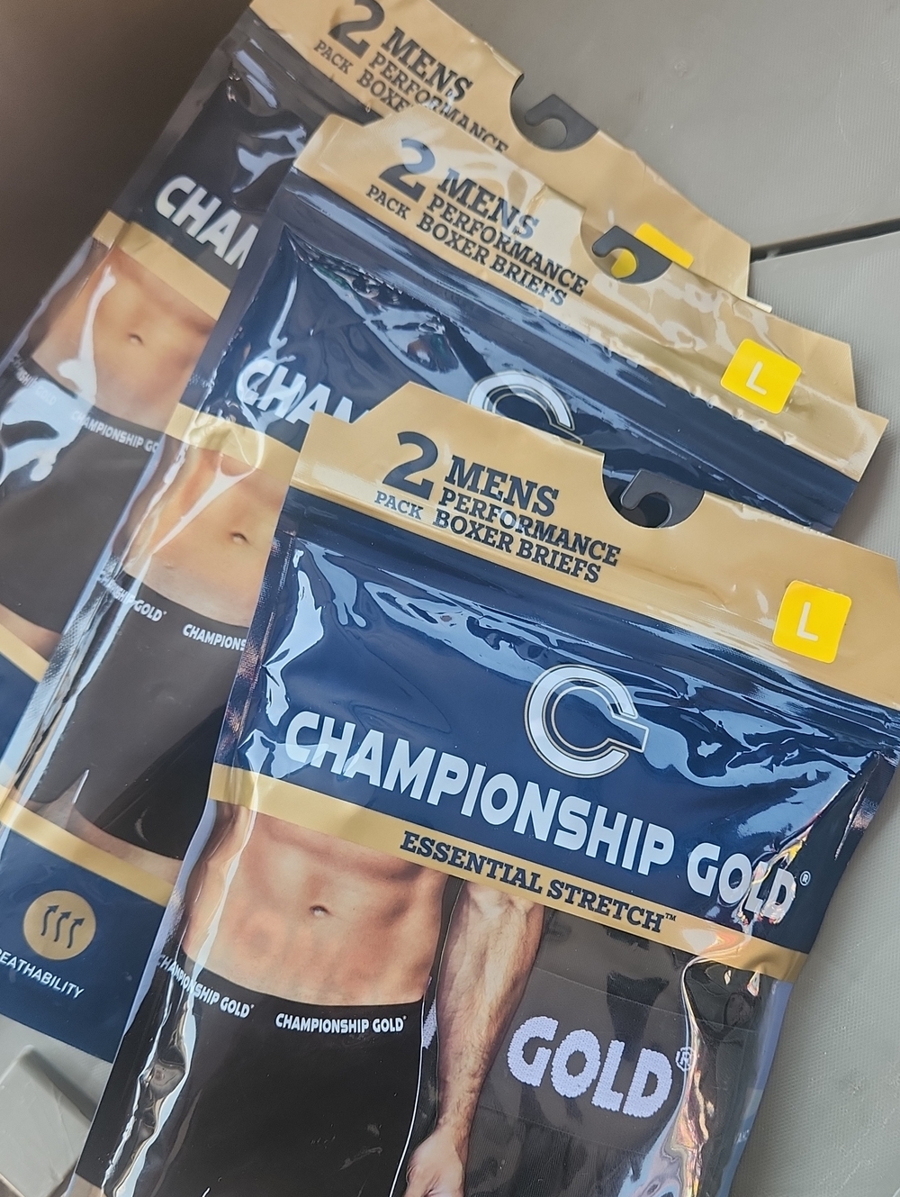 NWT Championship Gold 2 Pack ( 3 Packs) Mens Performance Boxer Briefs